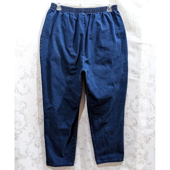 Vintage 90s High Waist Dark Wash Pull On Jeans 20 Relaxed Fit Comfy High Rise - Picture 2 of 4